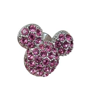 Disney Pink Crystal Silver Tone Mouse Ear Brooch